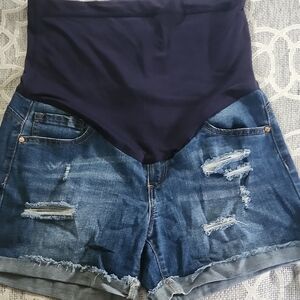 Maternity Denim Distressed Shorts